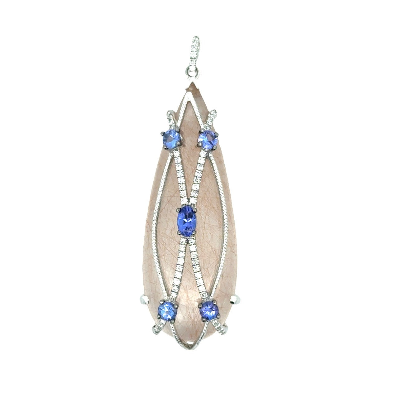 Designer LM Pendant, Round Brilliant Cut Diamond 0.60cttw H-I VS2-SI2, 4 Tanzanite Round/Oval 1.00cttw 18K White Gold 13.87g. All weights estimated.