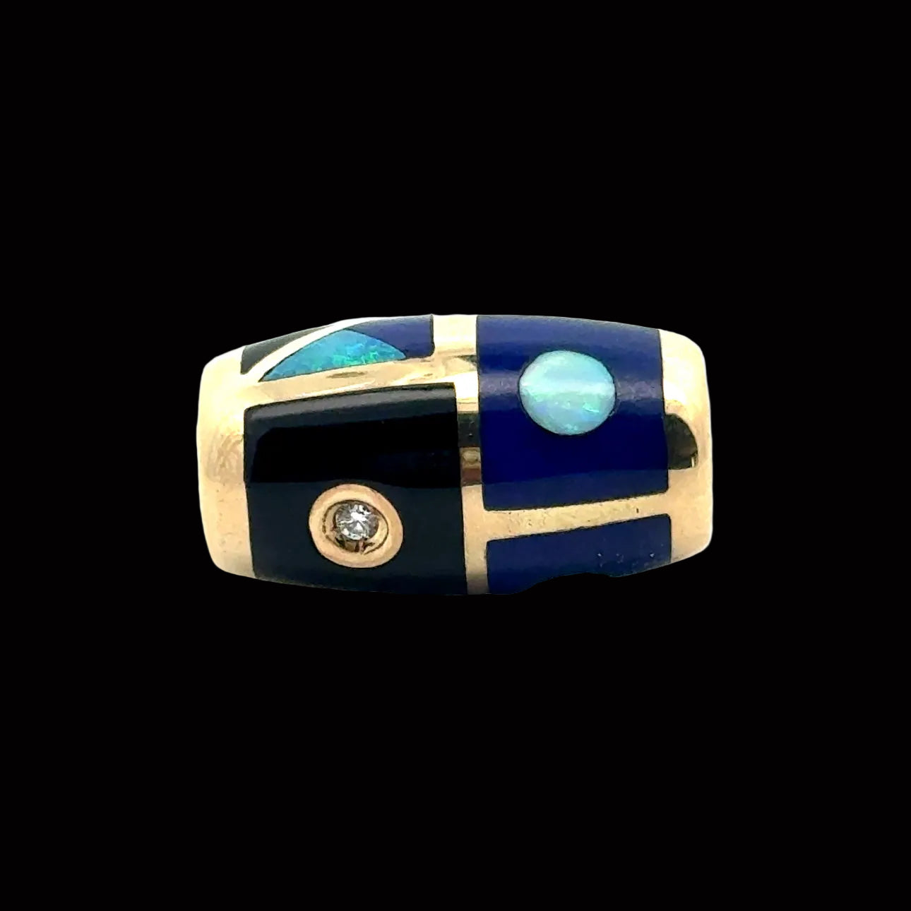 Designer Asch Grossbardt Pendant, 2 Round Brilliant Cut Diamond 0.12cttw  G-H VS2, Lapis, Opal, Onyx 14K Yellow Gold 5.83g. All weights estimated.