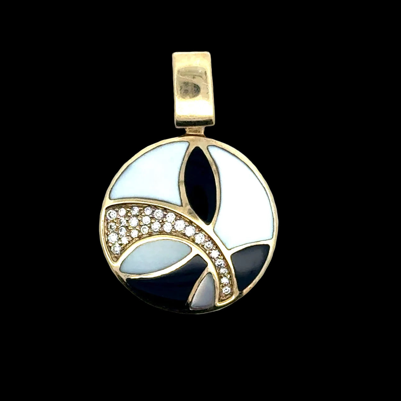 Designer Asch Grossbardt Pendant, Round Brilliant Cut Diamond 0.25ct  G-H VS2-SI1, Onyx, Mother of Pearl 14K White Gold 6.74g. All weights estimated.