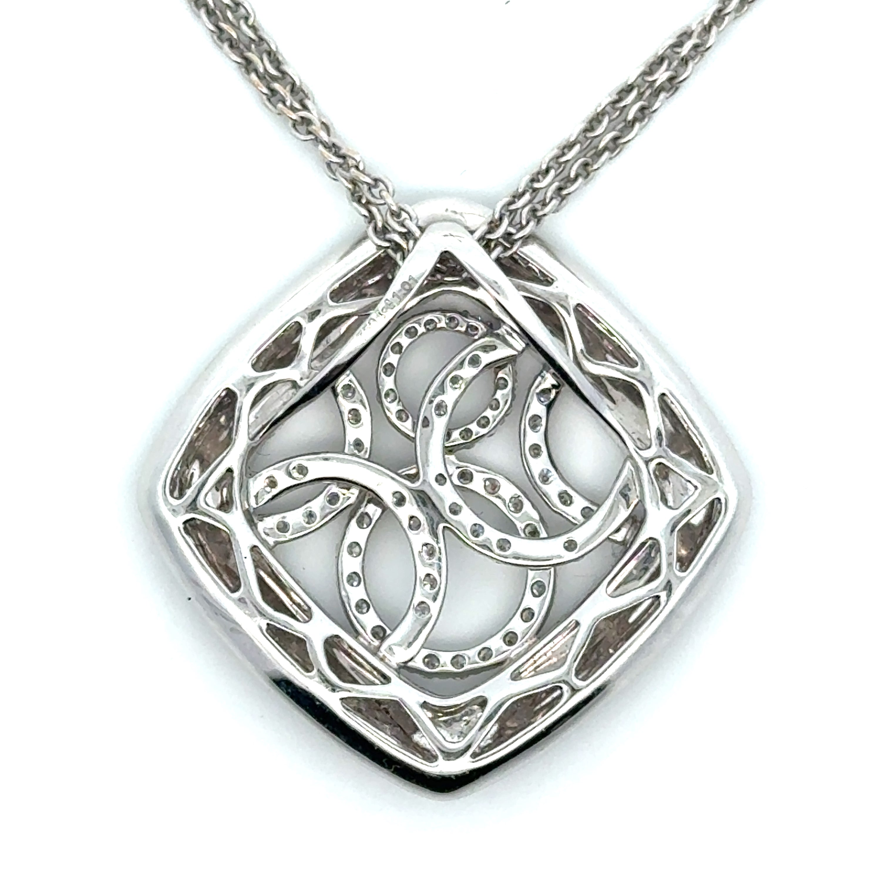Designer EG Necklace Round Brilliant Cut Diamond 1.01cttw  G-H VS2-SI1 18K White Gold 14.16g. All weights estimted.