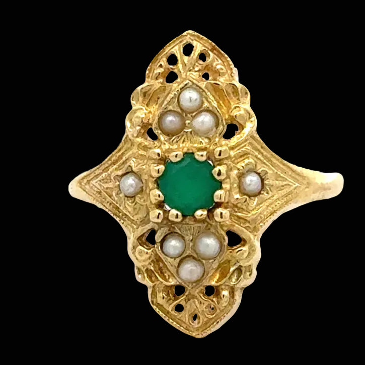 Vintage Ring, 1 Emerald  RD 0.20ct  18KT YG 3.80g ,All Weights Estimated