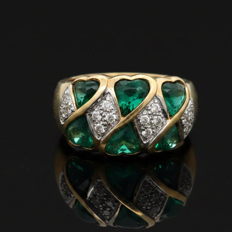 Vintage Ring RBC Diamond 0.35cttw  H/I, 6 Emerald  H/S 2.00cttw  14KT YG 6.30g ,All Weights Estimated