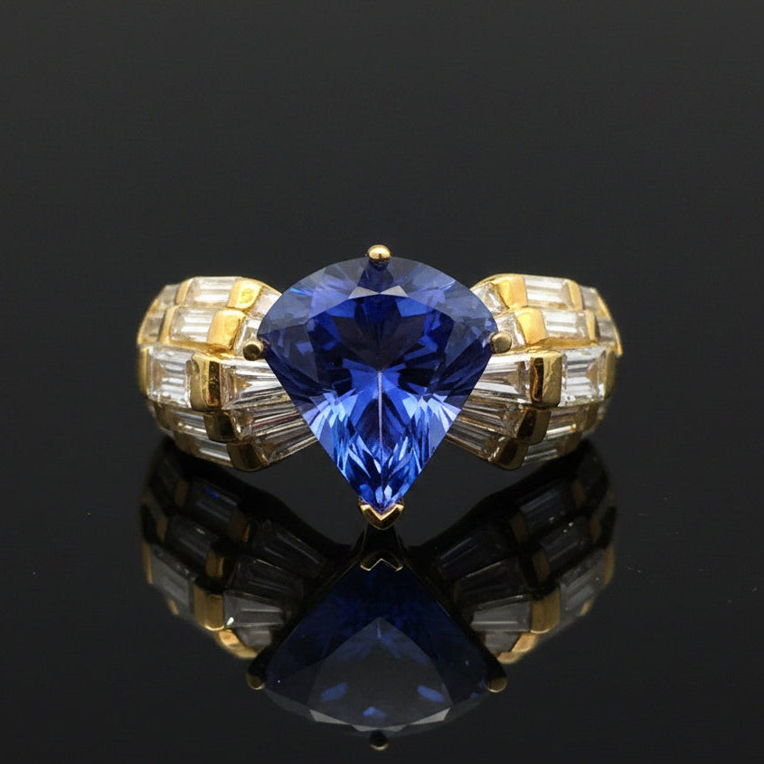 Vintage Ring BAG Diamond 2.10cttw  G/H, 1 Tanzanite  TR 4.00ct  14KT YG 8.40g ,All Weights Estimated