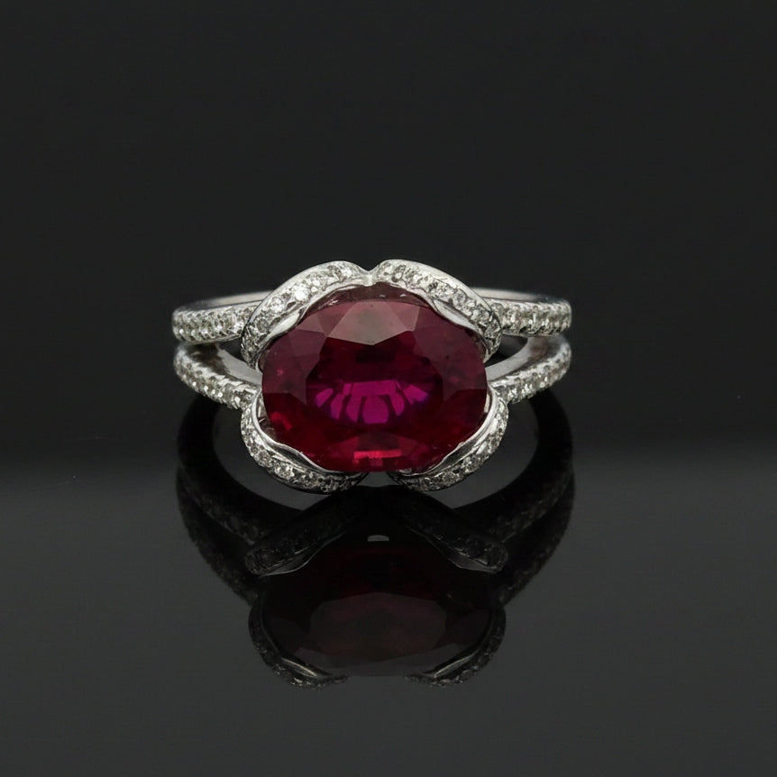 Vintage Ring RBC Diamond 0.82cttw  G/H, 1 Rubalite CUSHION 4.99ct  14KT WG 13.47g ,All Weights Estimated