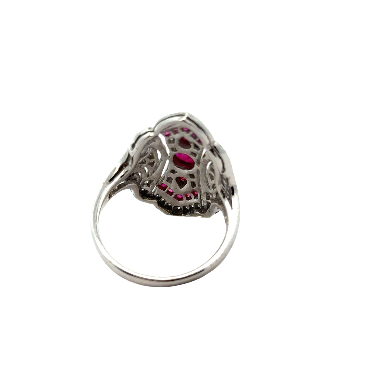 Vintage Ring RBC Diamond 0.33cttw  G/H VS2-SI1 RUBY  CAB/PC 0.70cttw  18K WG 7.10G ,All Weights Estimated