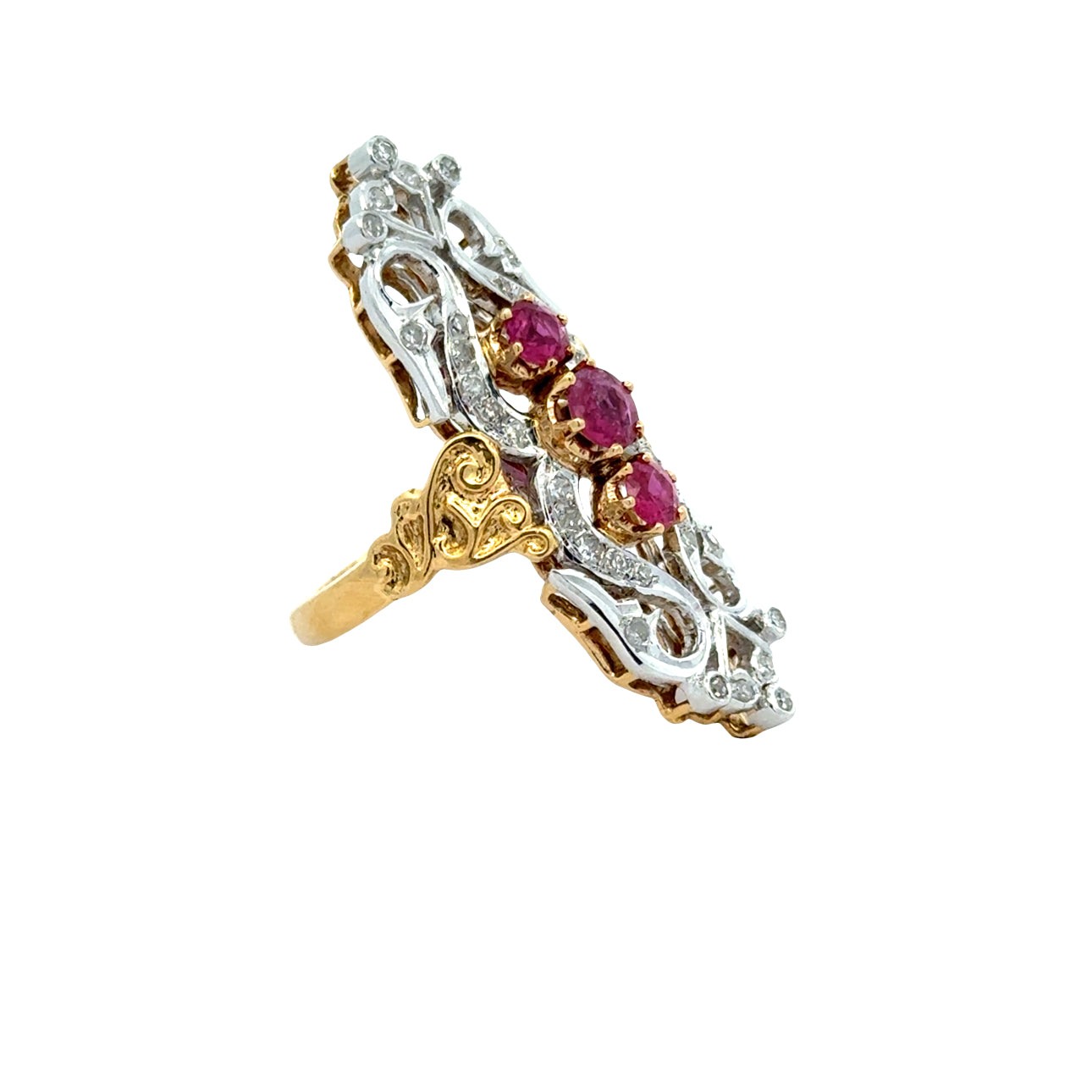 Vintage Ring RBC Diamond 0.34cttw  G/H VS1-VS2 RUBY  RD 0.60cttw  18K WG/YG 11.20G ,All Weights Estimated