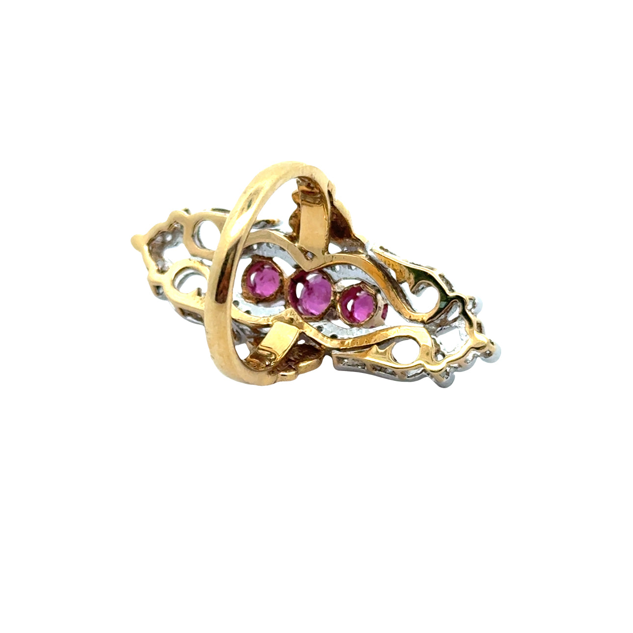 Vintage Ring RBC Diamond 0.34cttw  G/H VS1-VS2 RUBY  RD 0.60cttw  18K WG/YG 11.20G ,All Weights Estimated