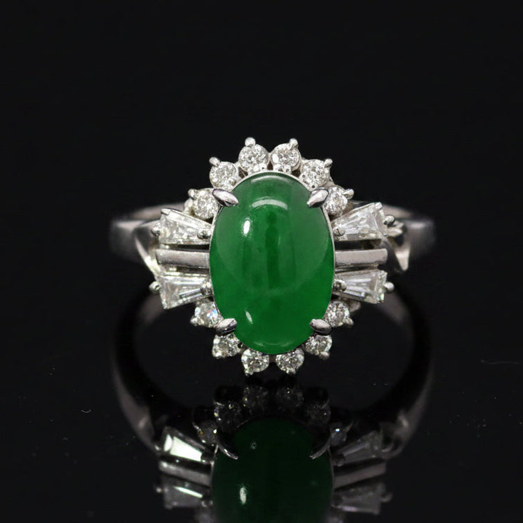 Estate Ring, 1 CAB JADE 2.00Cttw , 12 Diamond RBC/Bag 0.52Cttw  H-I SI1-SI2 PLAT 6.58G