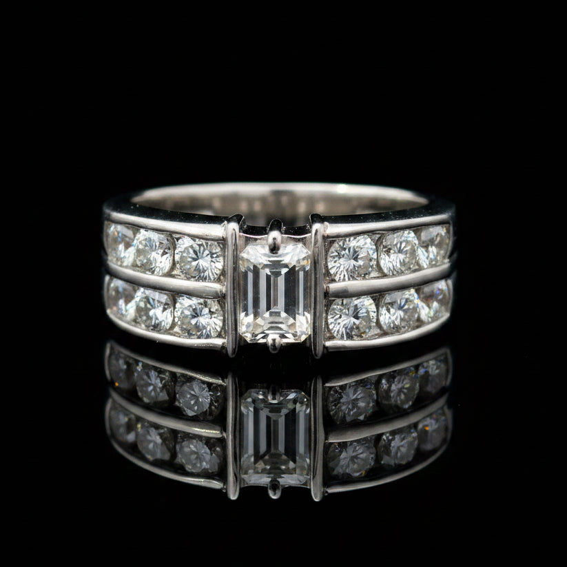 Estate Ring, 1 Diamond EMERALD CUT 1.50Ct  G-H-I SI2-I1 PLAT 8.37G