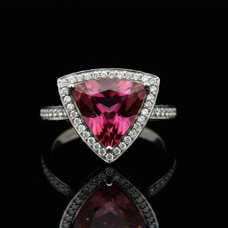 Custom Designer Ring, 1 TRILLION PINK Toumaline 4.55Cttw  Diamond RBC 1.04Cttw  G/H SI2-I1 14KW WG 7.30G