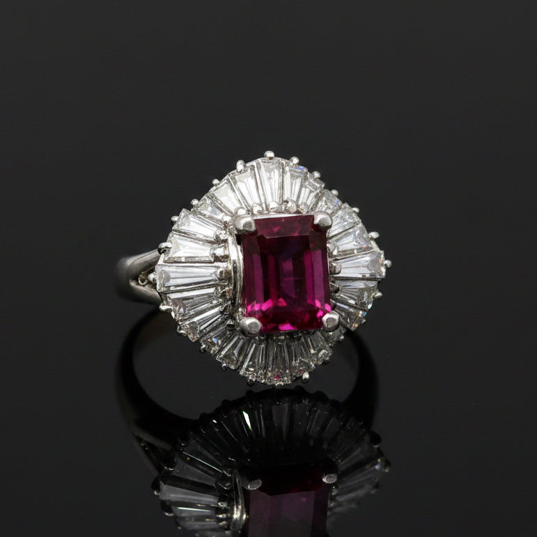 Estate Ring, 1 EMERALD CUT Tourmaline 1.94Cttw  Diamond RBC/Bag 1.90Cttw  G/H VS1-VS2 PLAT 9.30G