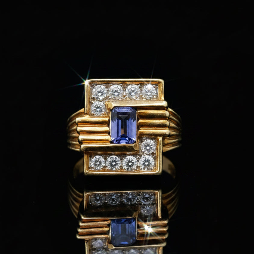 Estate Ring, 10 Diamond RBC 0.70Ct  H/I VS1-VS2 18KY YG 10.85G