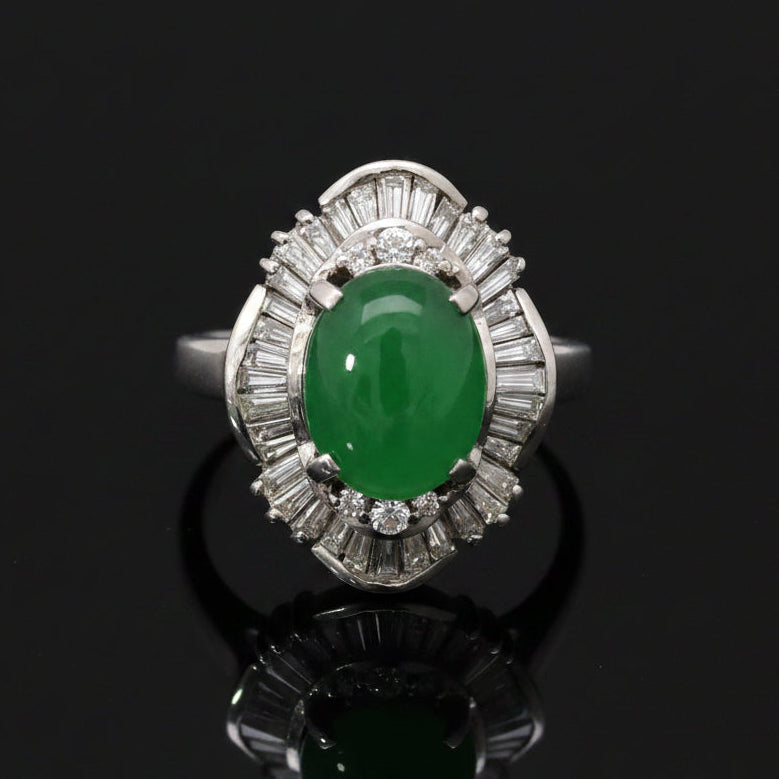 Estate Ring, 1 CAB Jadeite 2.50Cttw  GIA  #6227603268 Diamond RBC/Bag 0.89Cttw  H-I SI1-I1 PLAT 9.82G