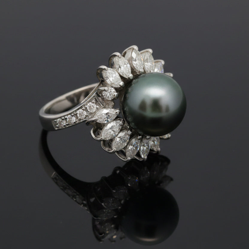 Estate Ring, 14 Diamond RBC/MARQ 1.65Ct  H/I VS1-VS2 PLAT 9.82G