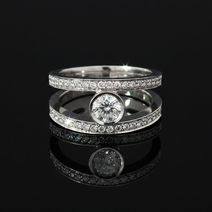 Custom Designer Ring, 41 Diamond RBC 0.95Ct  H/I VS1 18KW WG 8.02G
