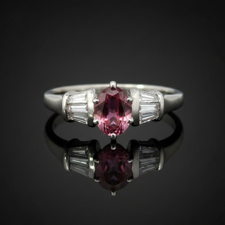 Unknown Ring, 1 OVAL Tourmaline 0.77Cttw , 6 Diamond TAP Bag 0.33Cttw  H/I VS2-SI1 PLAT 6.14G