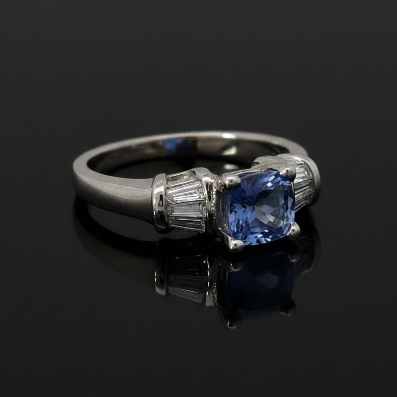 FG Ring, 1 CUSHION TANZANITE 1.13Cttw , 6 Diamond TAP Bag 0.33Cttw  H/I VS2-SI1 PLAT 7.55G