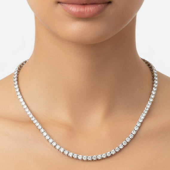  Necklace, 129 Diamond RBC 15.70ct  G-H SI 14K WG 23.40g