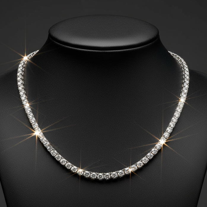  Necklace, 129 Diamond RBC 15.70ct  G-H SI 14K WG 23.40g