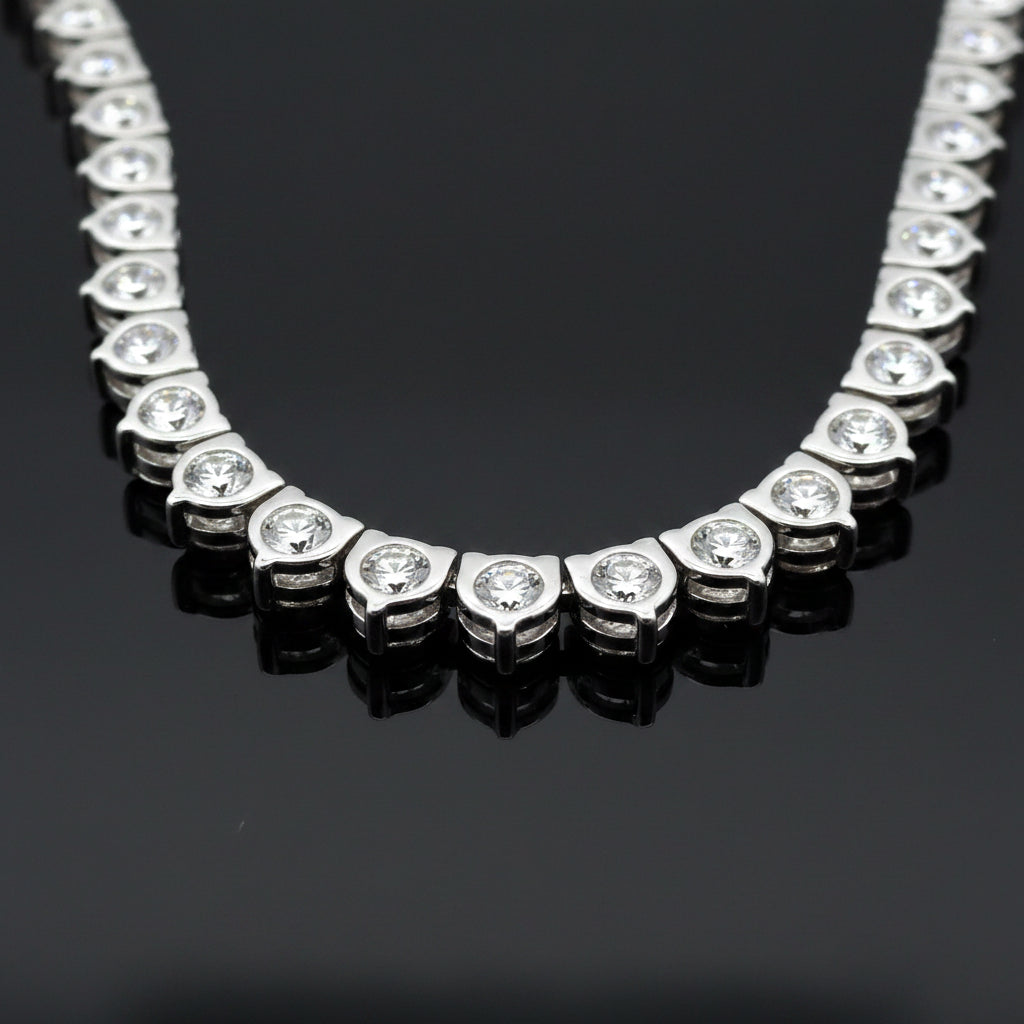  Necklace, 137 Diamond RBC 14.14ct  G-H SI 14K WG 27.39g