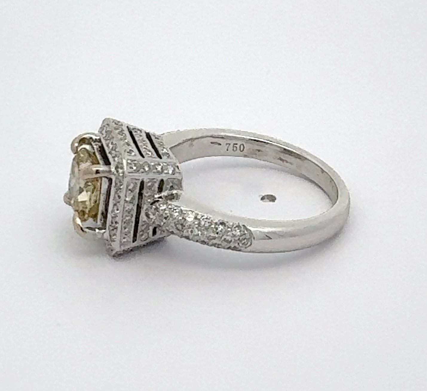 Estate Ring, 1 Cushion Modified Diamond 1.06ct  GIA #1182579916 Fancy Brownish Greenish Yellow I1 (clarity not on cert), 132 Round Diamond 0.80ct G-H SI1-SI2, 18K White Gold 7.22g (Original Cert(