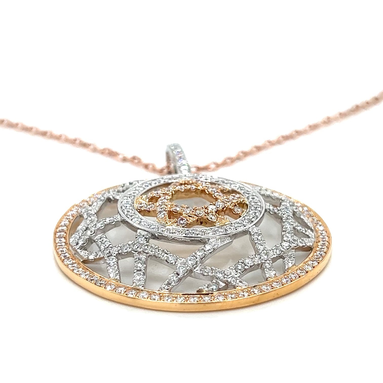 Afarin Designer Necklace, Round Diamond 2.95 cttw G-H VS2-SI1, 18K Rose Gold 18.10 grams
