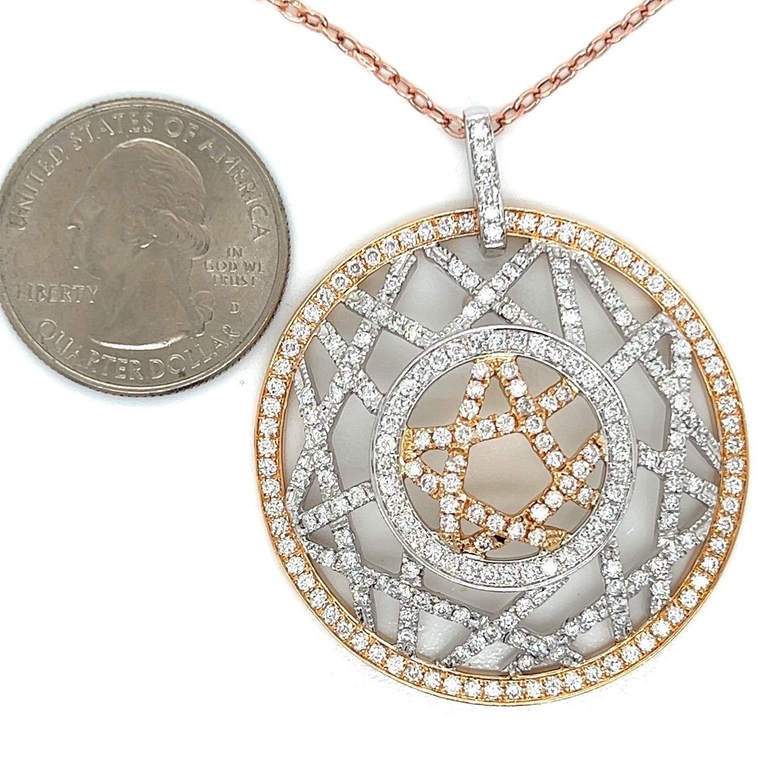 Afarin Designer Necklace, Round Diamond 2.95 cttw G-H VS2-SI1, 18K Rose Gold 18.10 grams