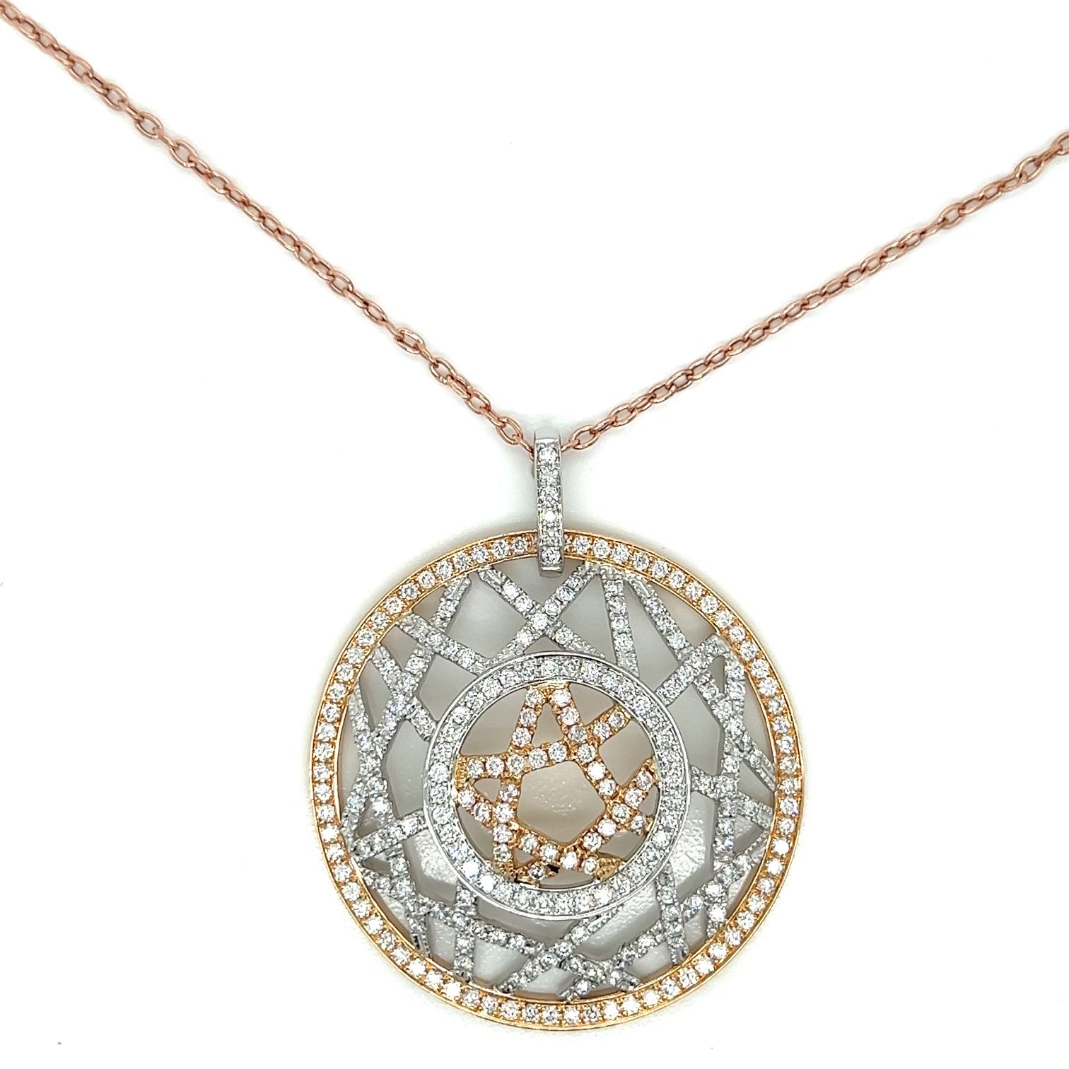 Afarin Designer Necklace, Round Diamond 2.95 cttw G-H VS2-SI1, 18K Rose Gold 18.10 grams