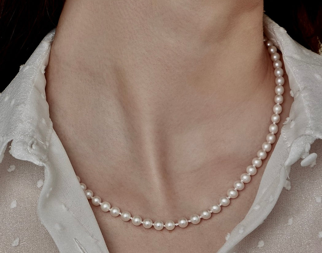 Necklace STL, Pearl WHITE-LIGHT ROSE-FINE, 14KW/Y 0.19g