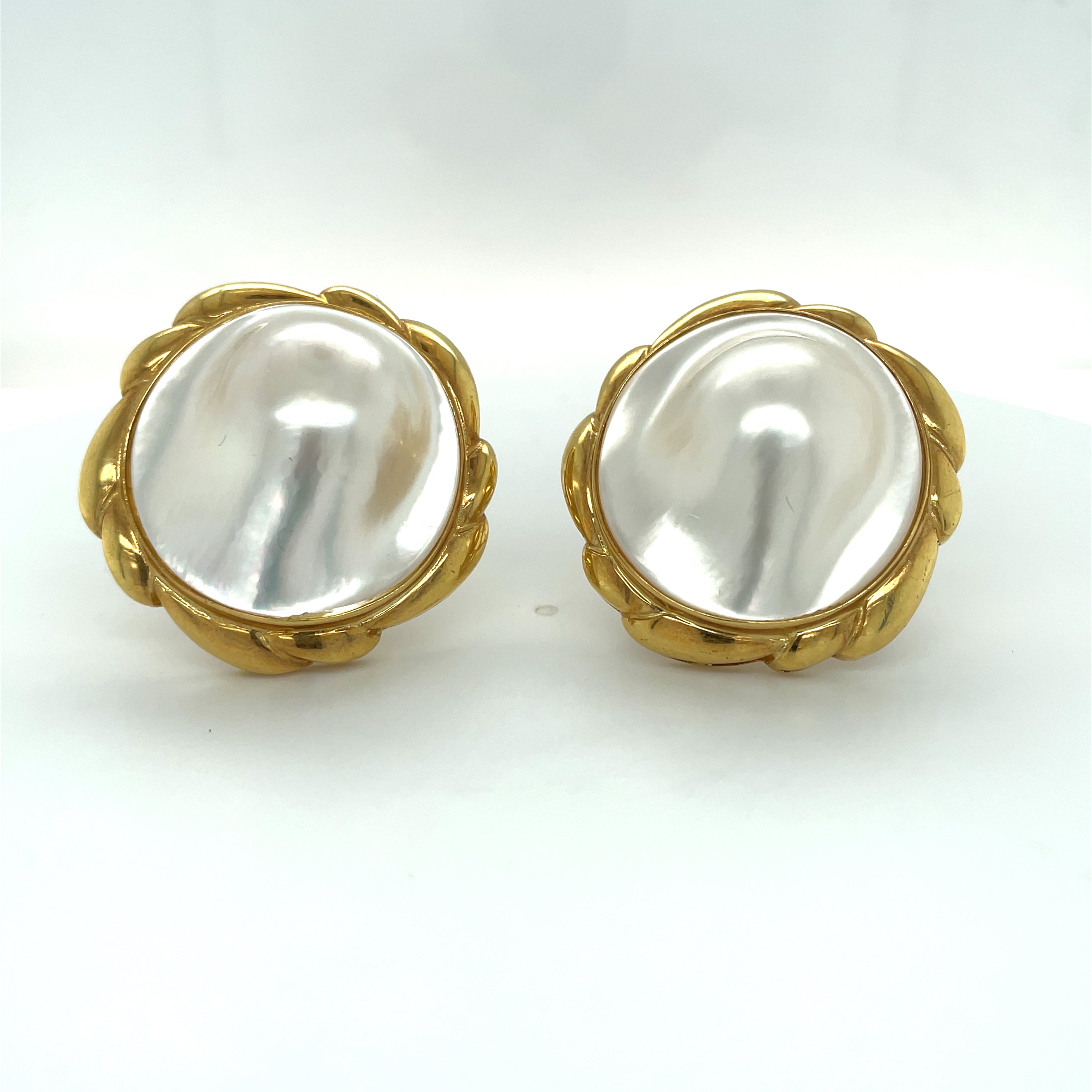 Estate Earrings, Freeform Pearl, 18K Yellow Gold 14.00g