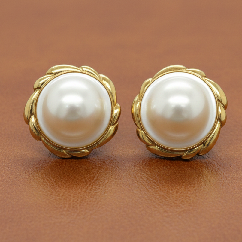 Estate Earrings, Freeform Pearl, 18K Yellow Gold 14.00g