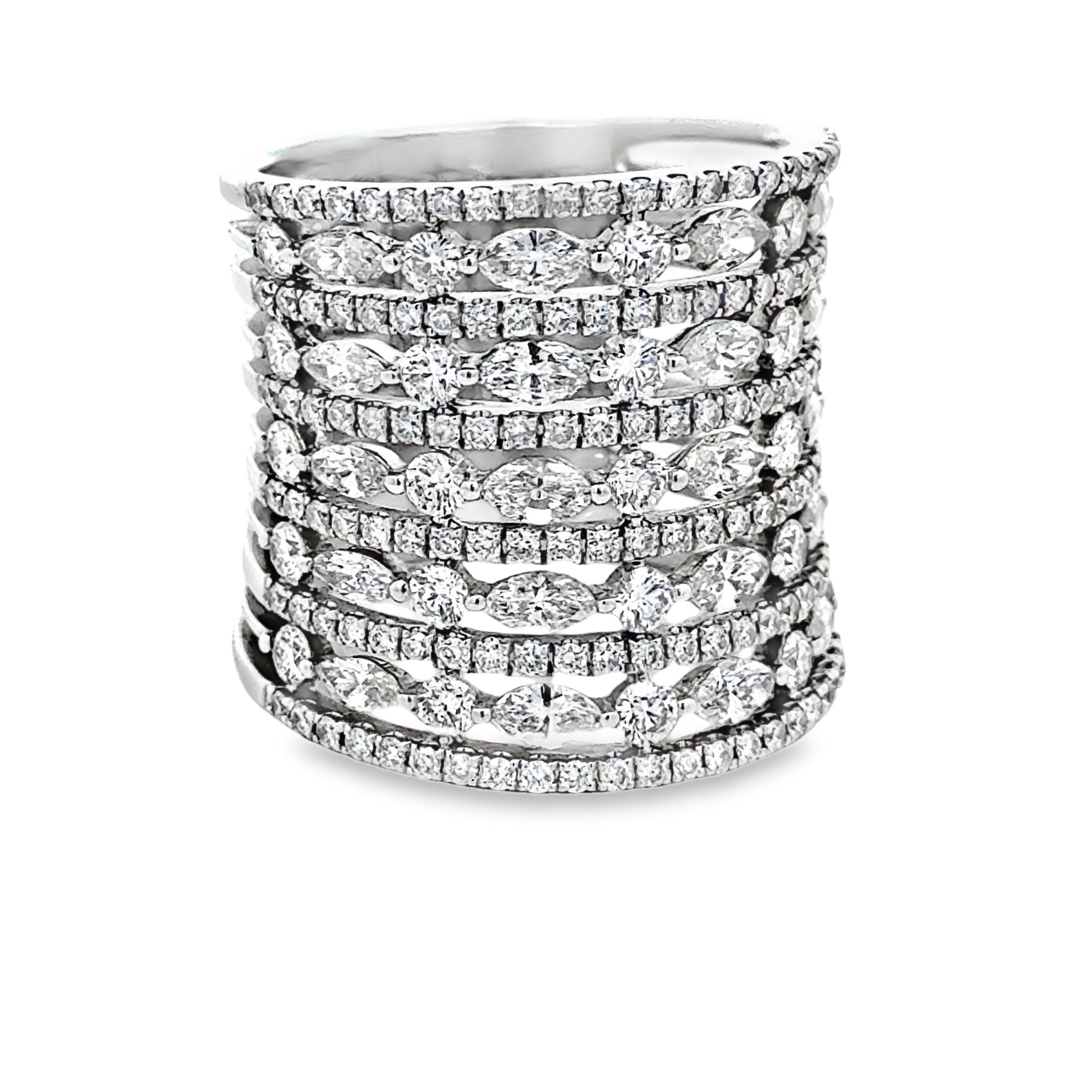 Estate Ring 138 Round/Marquise Cut Diamonds 4.50cttw  G-H VS1-VS2, 18K White Gold 13.25g