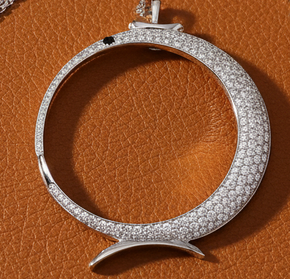 Italian Designer Porrati Pendant, Round Diamond 3.35 cttw G-H VS, 18K White Gold 11.74g