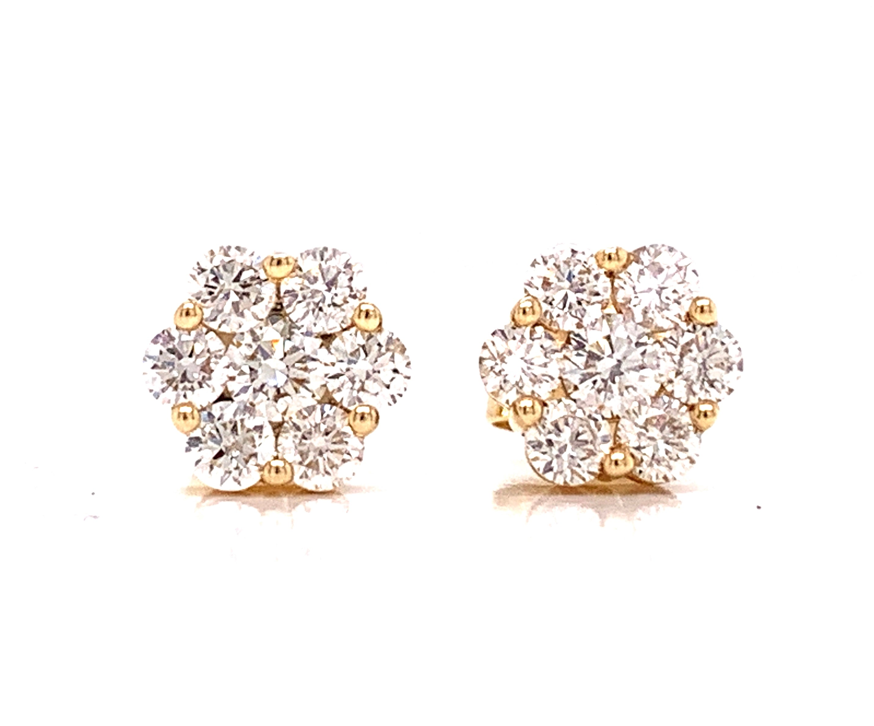 Maya Lianna Cluster Earrings, 14 Round Diamond 0.75 cttw, 14K Yellow Gold