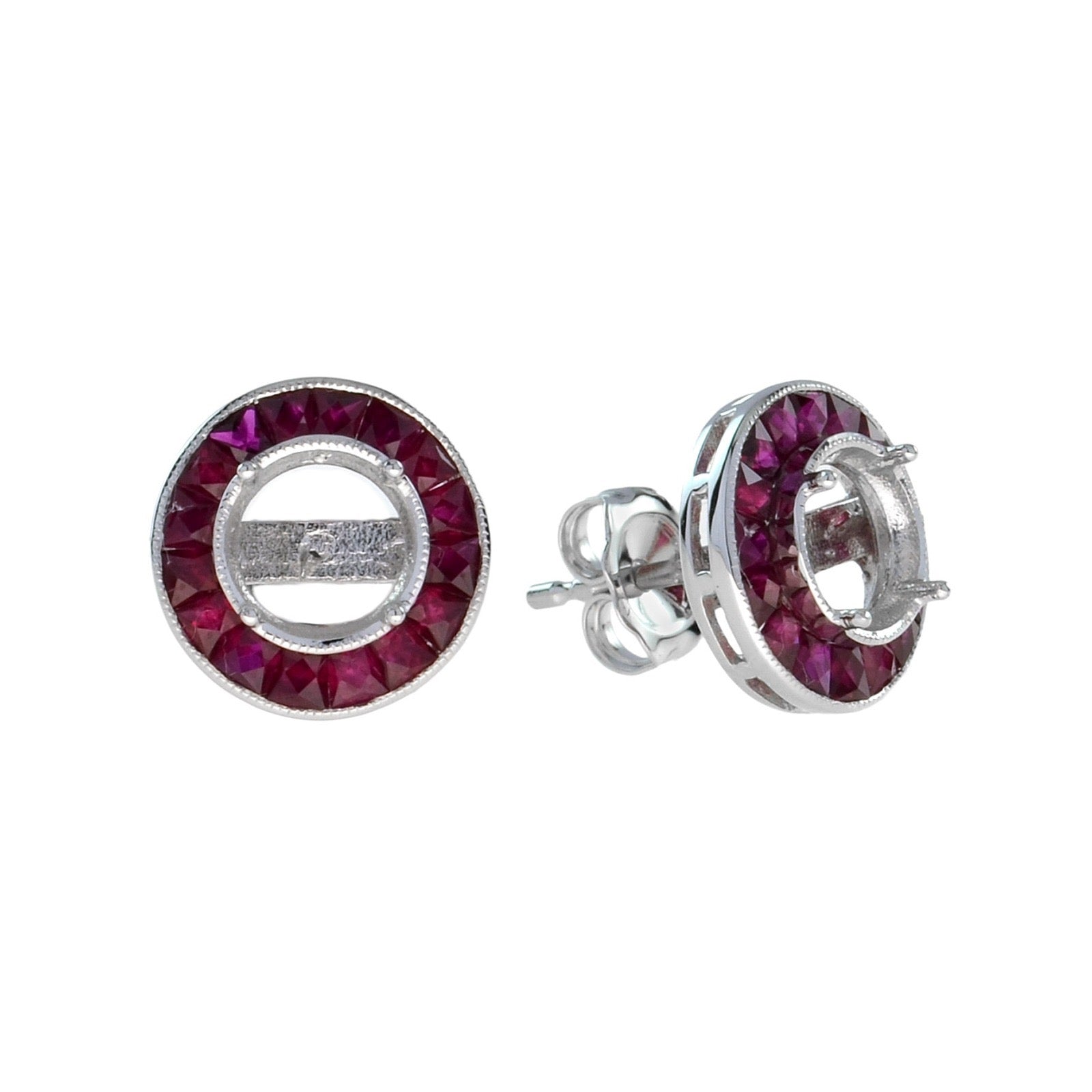 Semi Mount Earrings, 32 Ruby 1.83 cttw, 18K White Gold 3.30g
