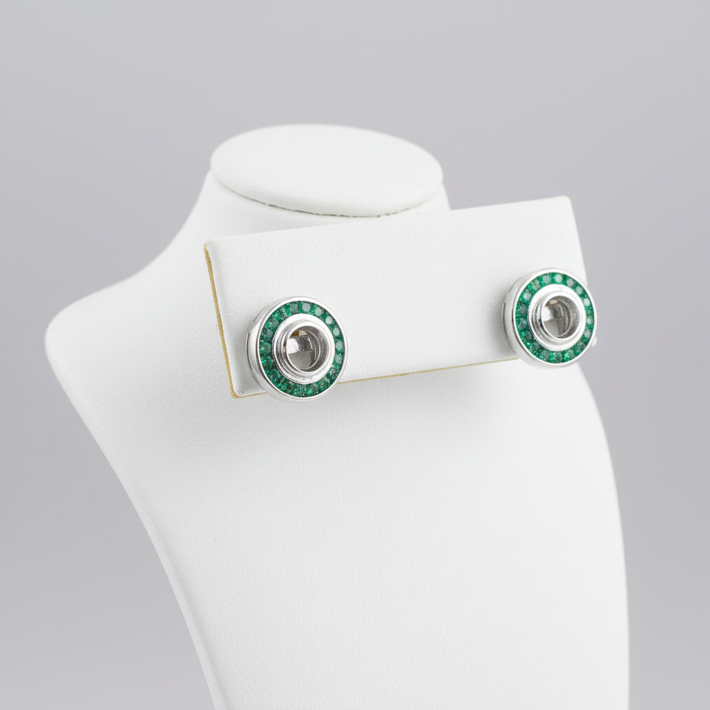 Semi Mount Earrings, 32 Emerald 1.41 cttw, 18K White Gold 4.05g