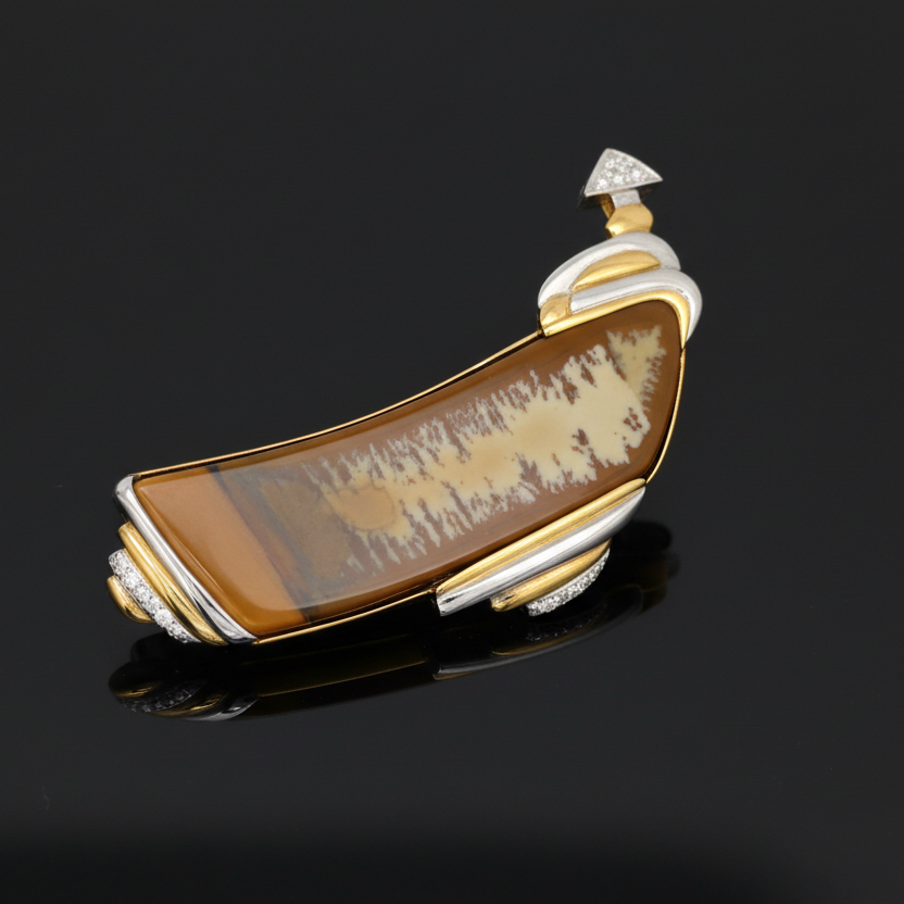Estate Dagon Gillespey One Of A Kind Brooch/Pendant, Round Diamond 0.25 ct H-I SI1, Platinum/18K Yellow Gold 35.00g