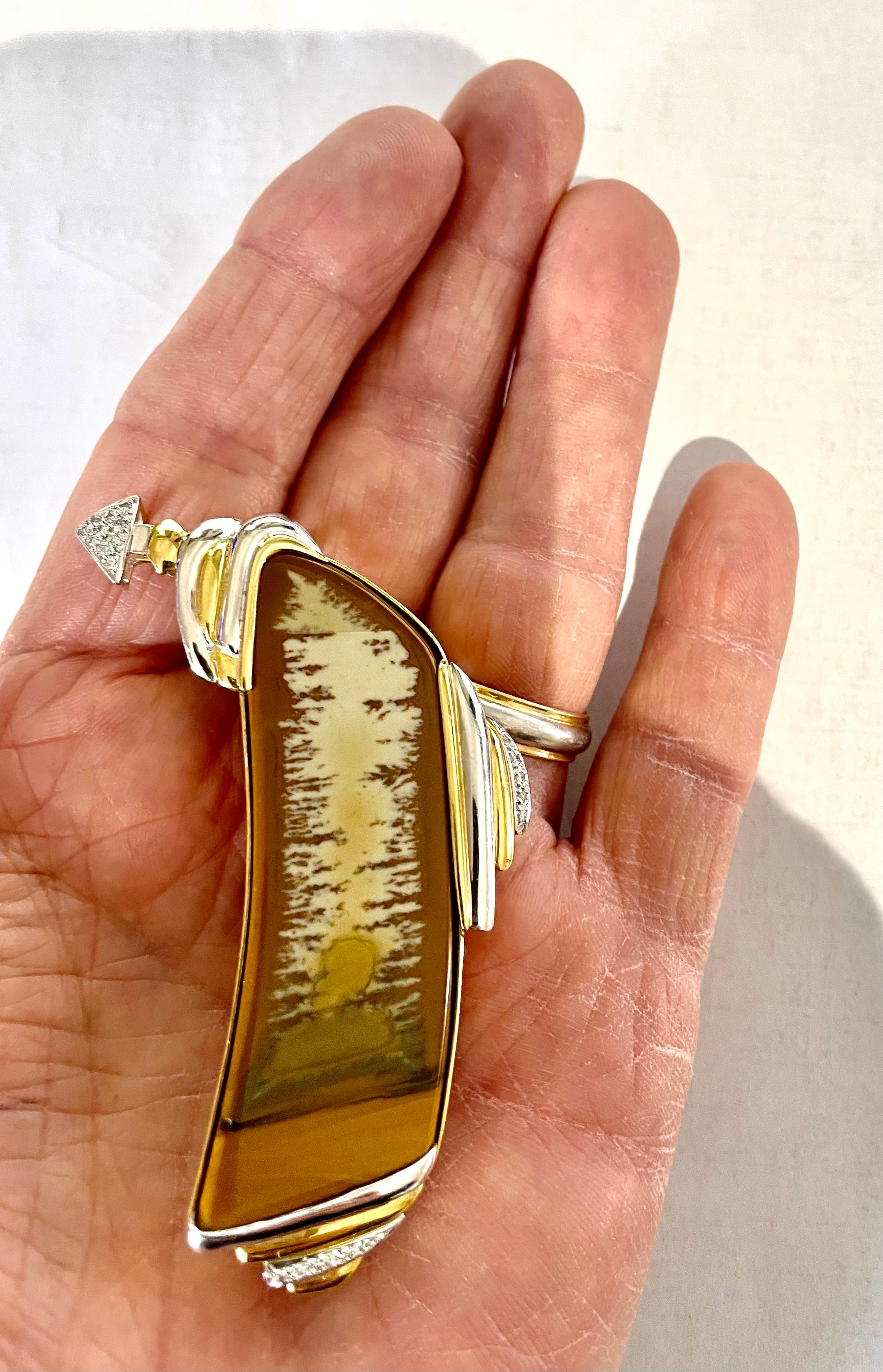 Estate Dagon Gillespey One Of A Kind Brooch/Pendant, Round Diamond 0.25 ct H-I SI1, Platinum/18K Yellow Gold 35.00g