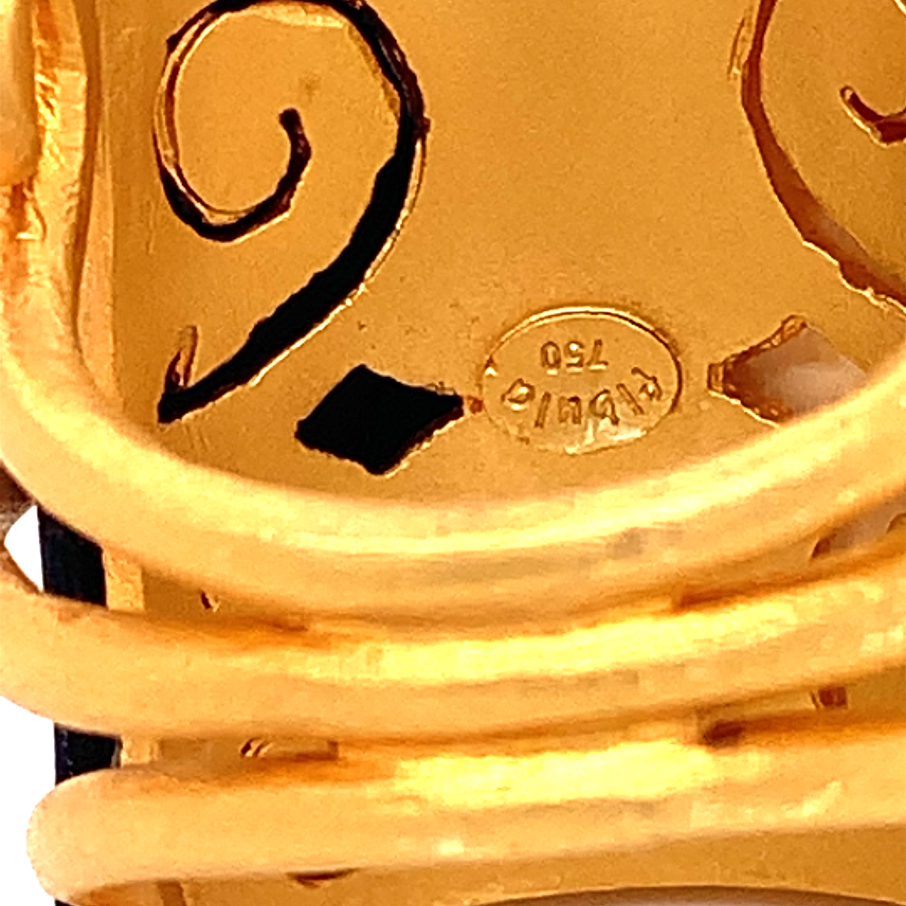 Estate Fibula Ring, Round Diamond 0.10 cttw G VS1, Black & White Ceramic, 18K Yellow Gold 23.50g
