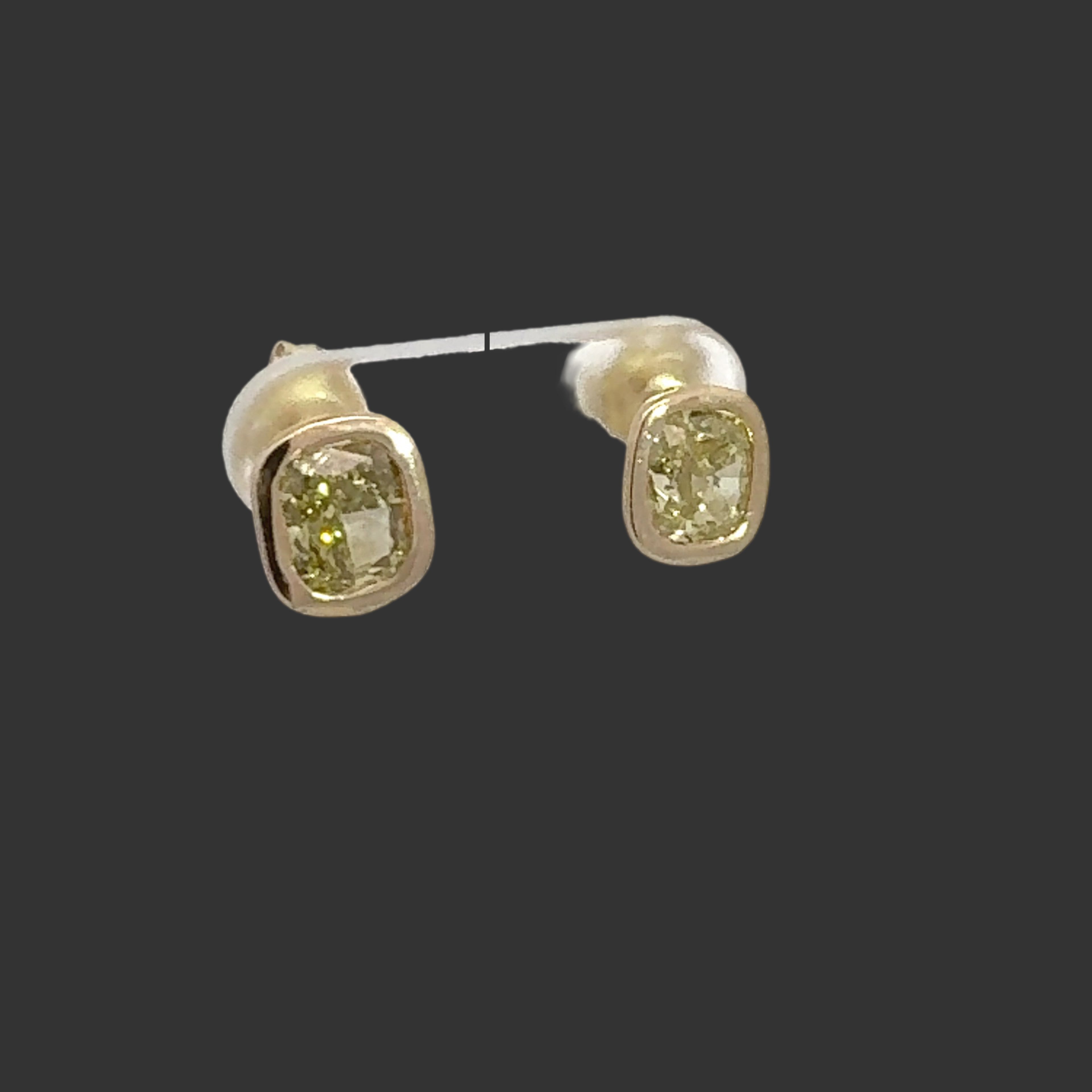 Maya Lianna Earrings, 1 Cushion Modified Diamond 1.00ct  GIA #5181572145 FBGY VS2, 1 Cushion Modified Diamond 1.35ct  GIA #1182574078 FY I1 (clarity not on cert), 14K Yellow Gold 4.01g (Original Cert)