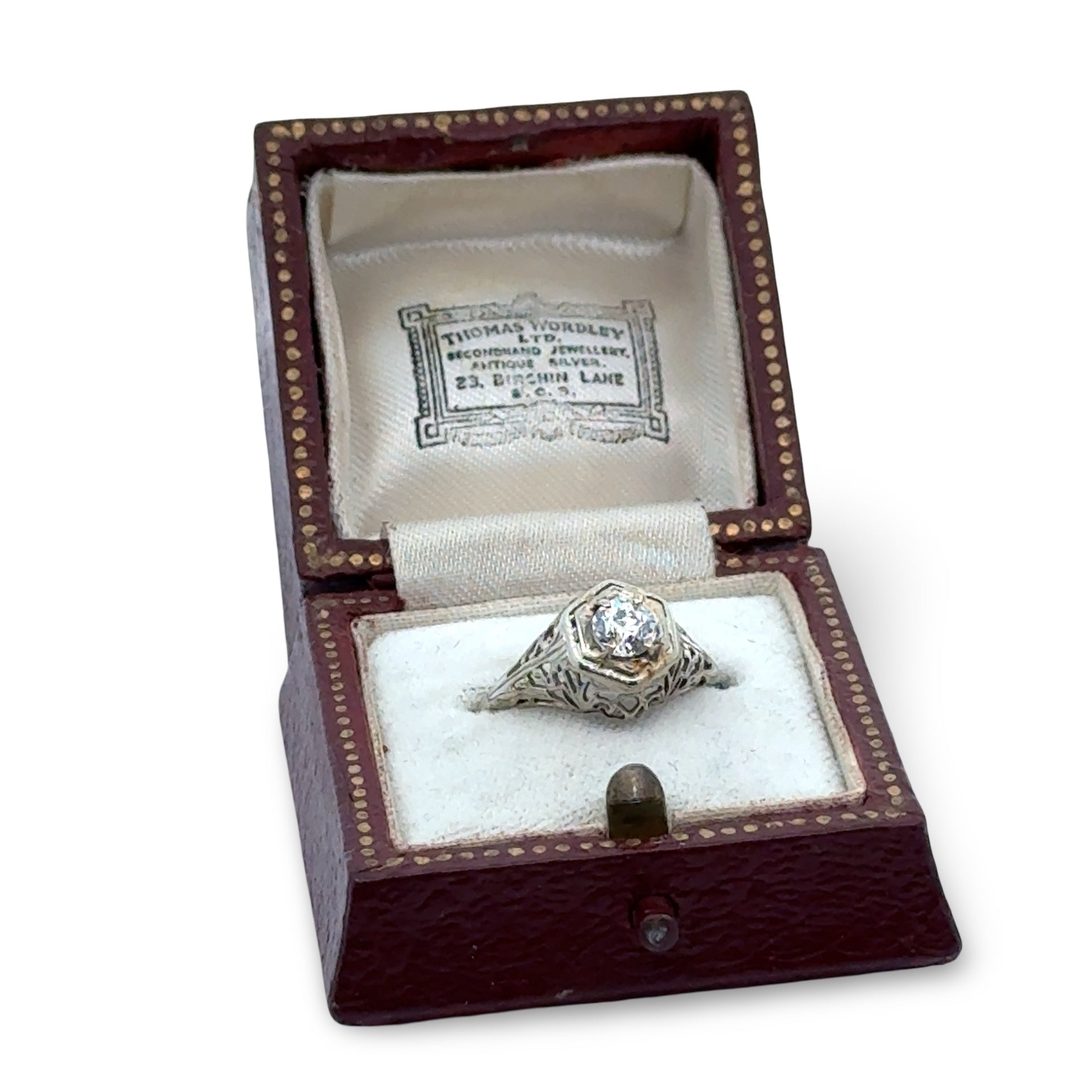 Art Deco Ring 1 Old European Cut Diamond 0.46ct.  M VS1 14K White Gold 1.84g GIA #2185360328