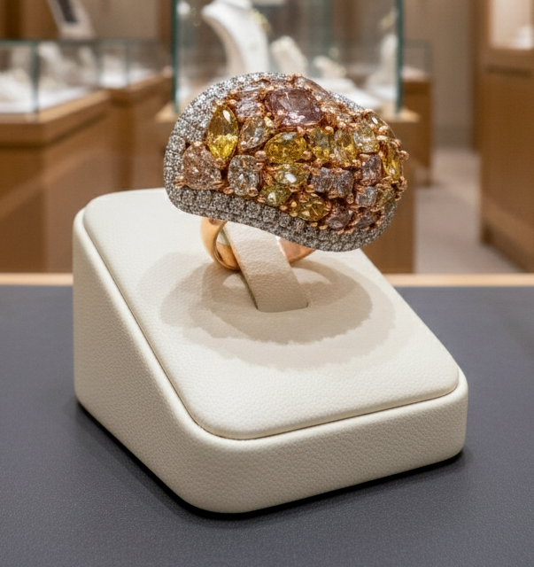 Estate Ring, Mixed Cut Diamonds 3.37cttw Natural Fancy Yellow/Pink/White VS2-SI1, 18K White Gold 7.97g. Weights are estimated.