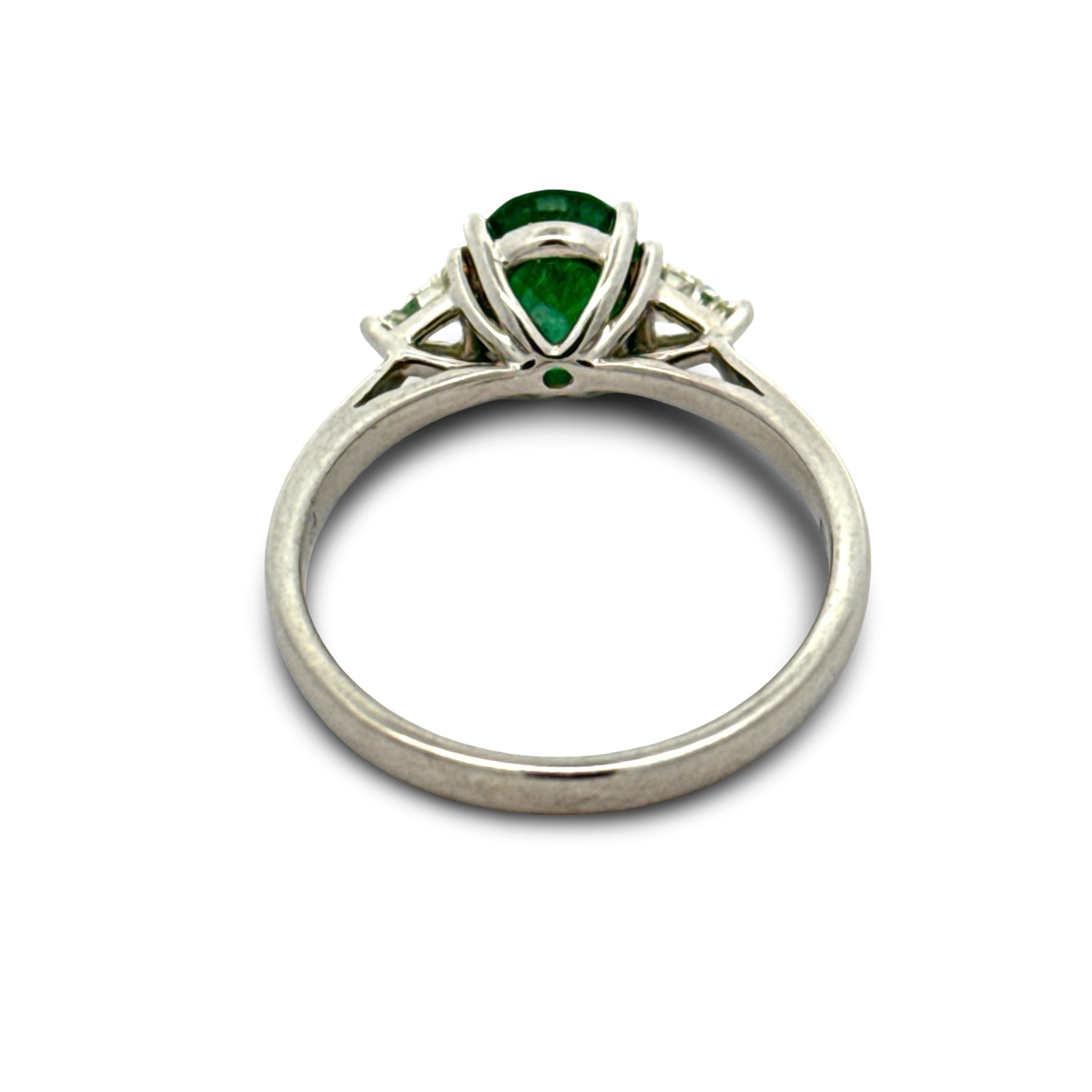 Effy 3 Stone Ring, 2 Trillion Cut Diamond 0.28 cttw H-I SI2-I1, 1 Oval Emerald 0.99 cttw, Platinum 4.68g