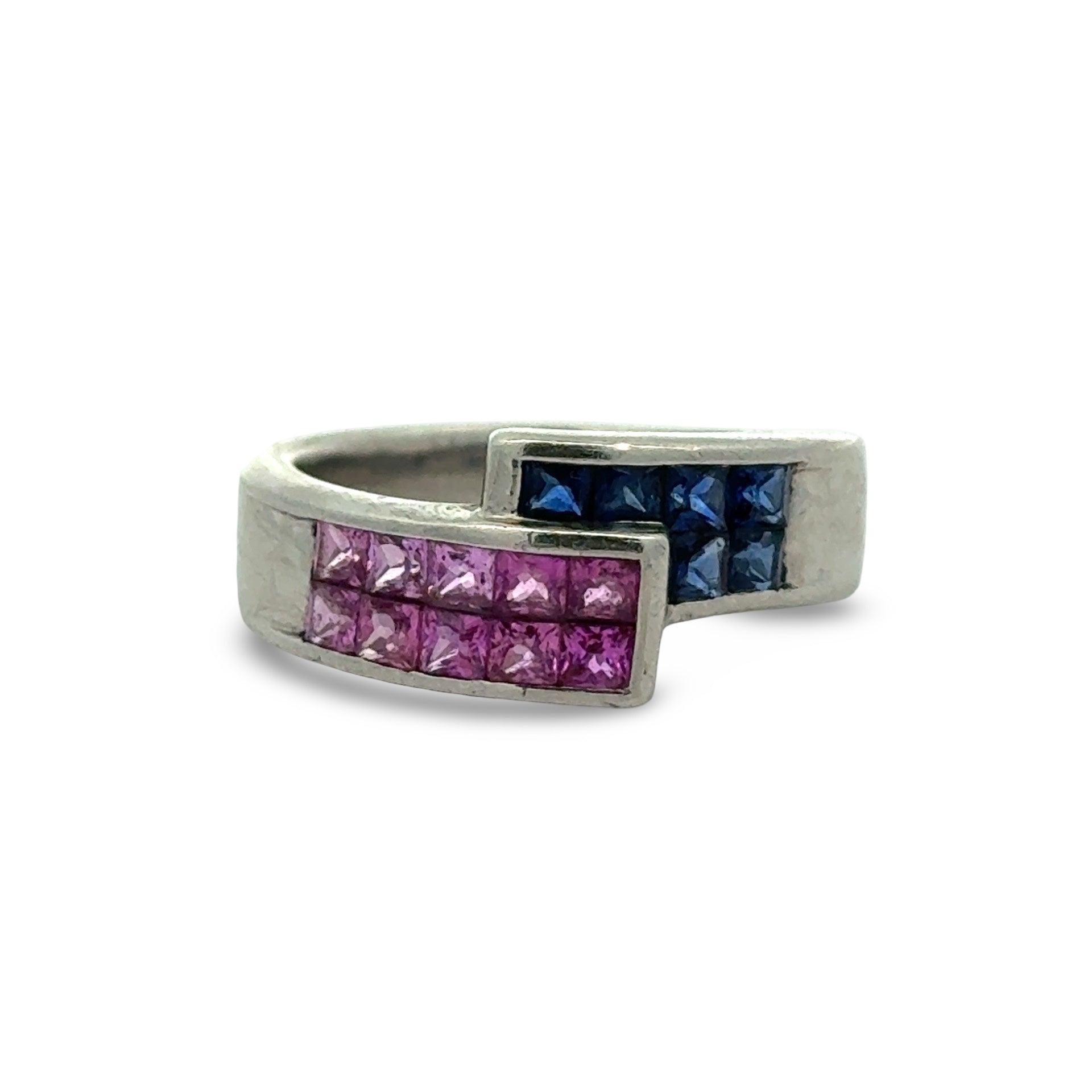 Estate Ring,10 Pink Sapphire Princess Cut 1.00 ct  PINK,6 Sapphire Princess Cut 0.58 ct  BLUE Platinum 10.32g