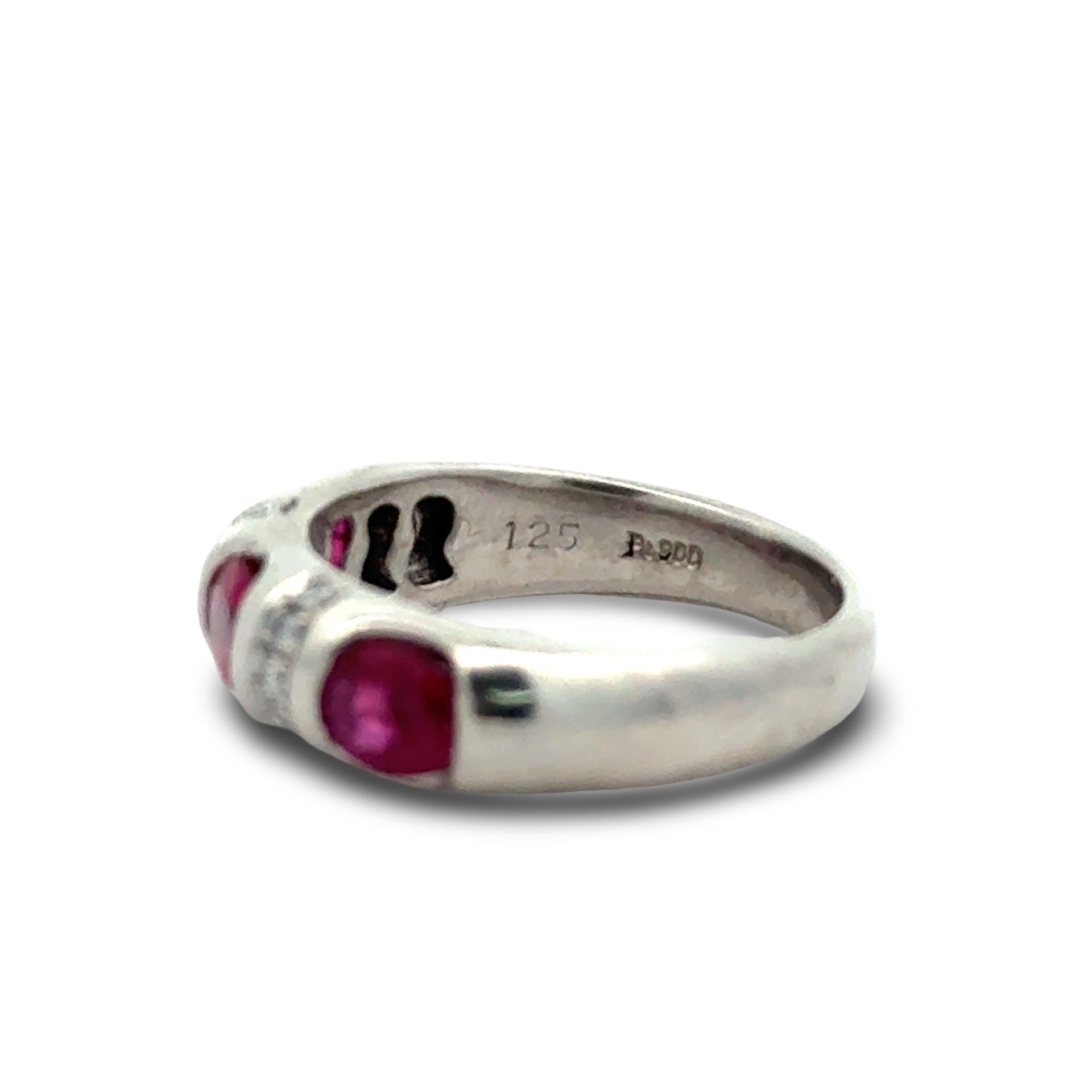 Estate Ring, 10 Round Brilliant Cut Diamond 0.10 ct  I-J SI1-SI2,3 Ruby Oval 1.25 ct  Platinum 6.42g
