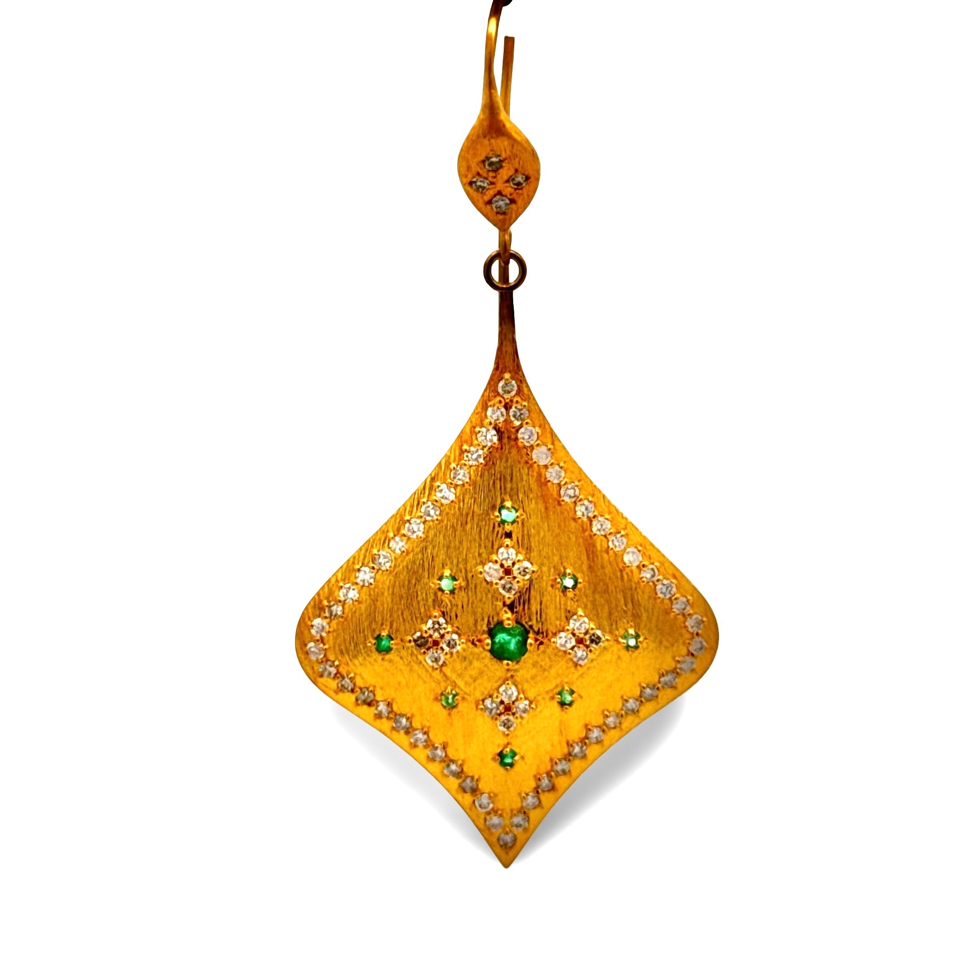 Estate Earrings, Round Brilliant Cut Diamond 1.15 ct  G-H SI1-SI2,18 Emerald Round 0.27 ct  18K Yellow Gold 8.41g