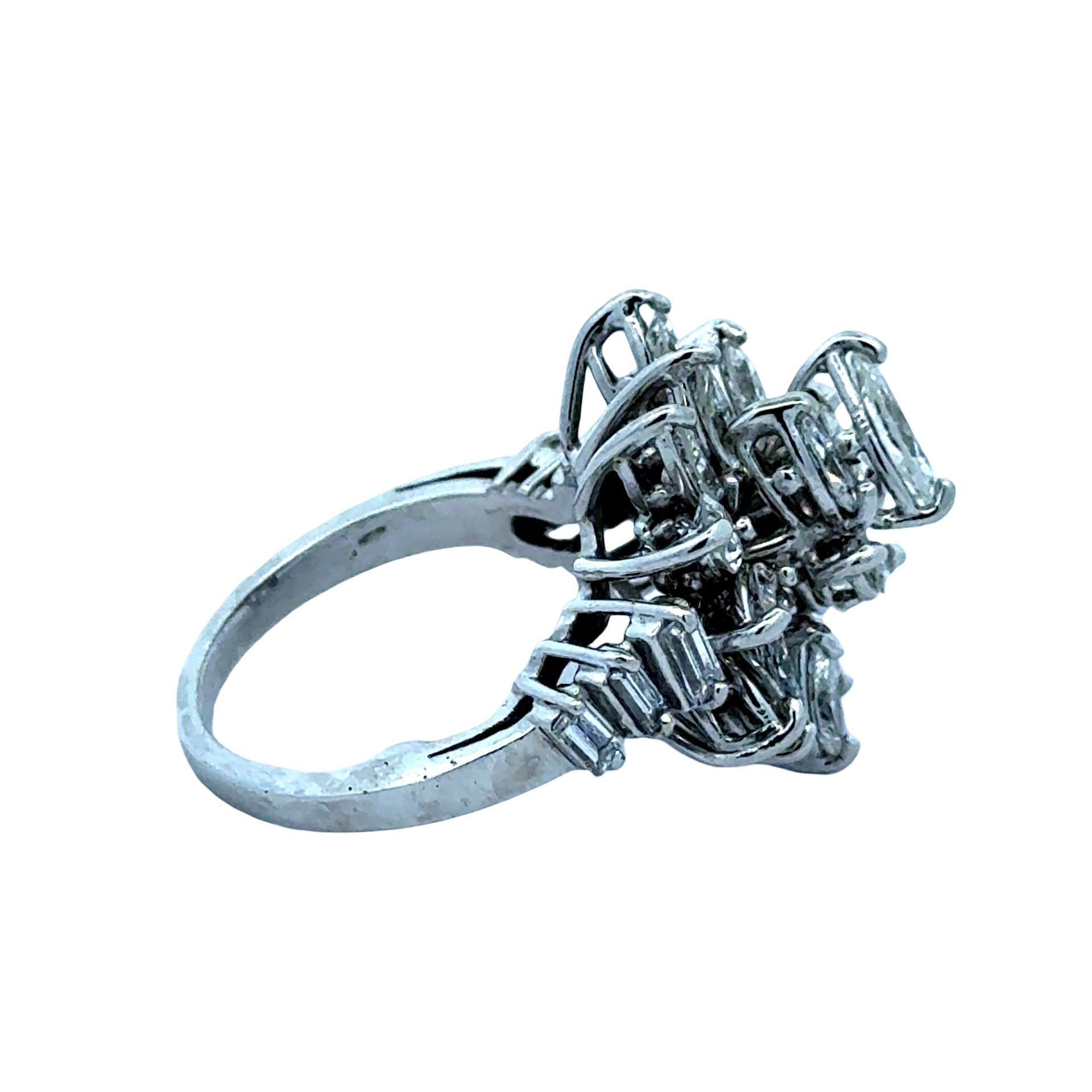 Estate Cluster Ring, 24 Mixed Cut (Marquese and Baguette) Diamond 5.00 cttw H-I VS1-S1, Platinum 11.57 g Size 6.75