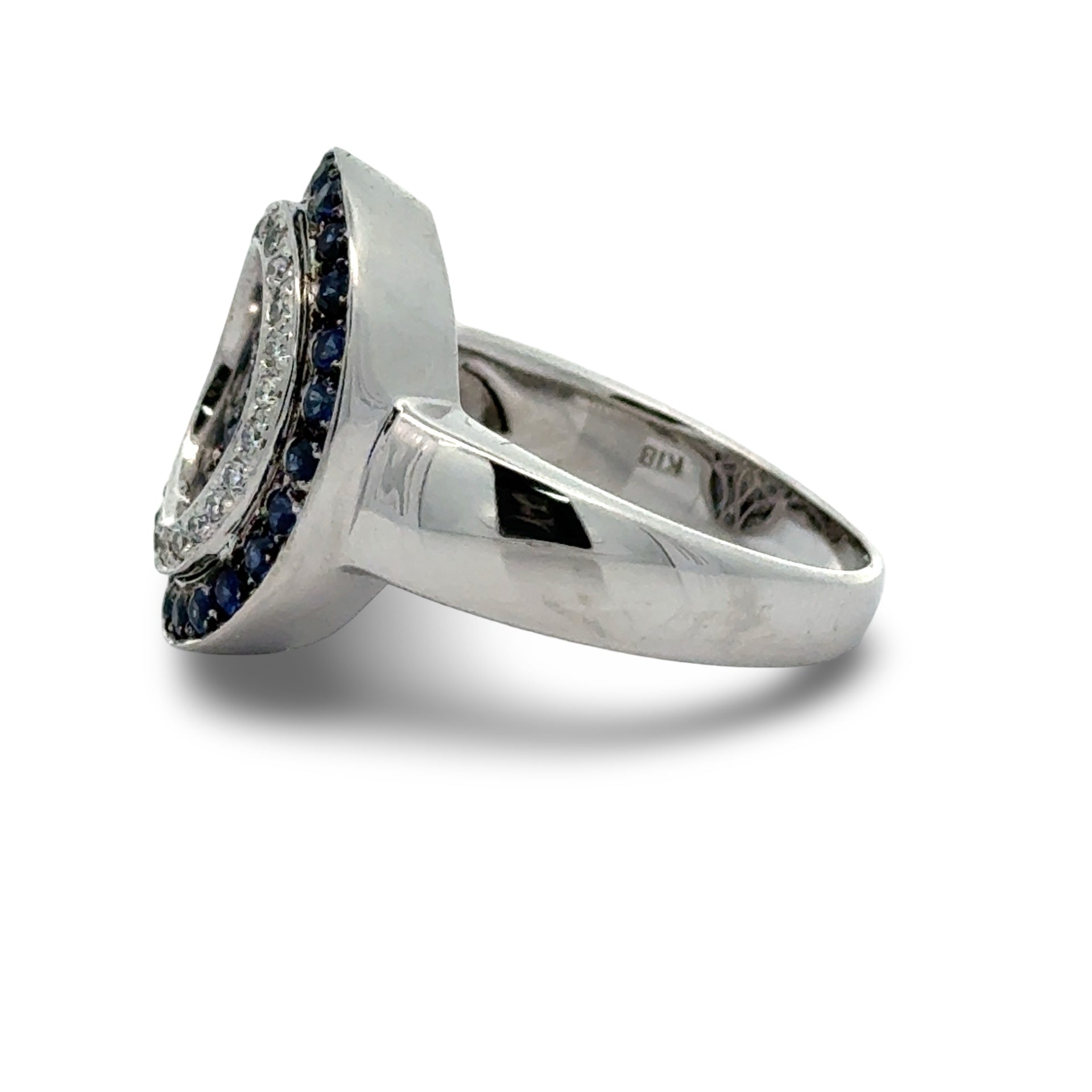 Estate Ring, 24 Round Brilliant Cut Diamond 0.16 ct  G-H SI1-SI2,38 Sapphire Round 0.99 ct  Platinum 8.86g