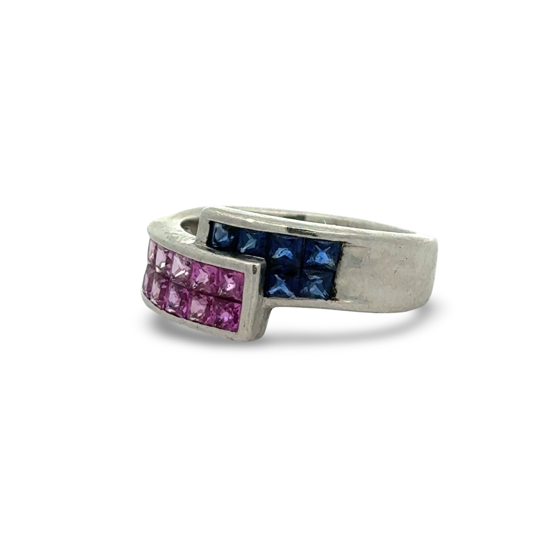 Estate Ring,10 Pink Sapphire Princess Cut 1.00 ct  PINK,6 Sapphire Princess Cut 0.58 ct  BLUE Platinum 10.32g