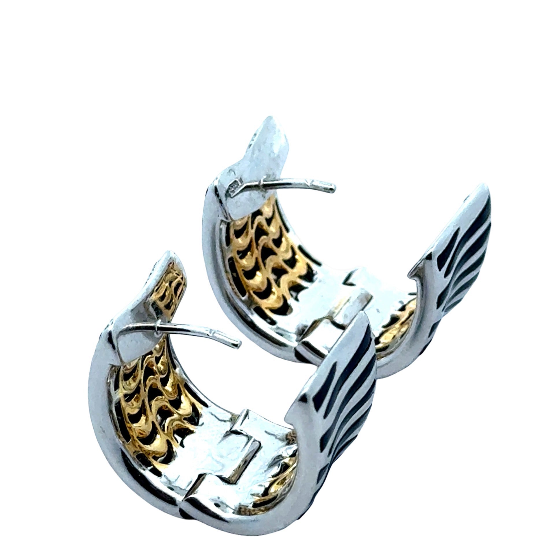 Estate - Roberto Coin Huggies Earrings, Round Brilliant Cut Diamond 0.96 cttw  G-H VS2-SI1, Black Enamel 18K White/Yellow Gold 26.97g